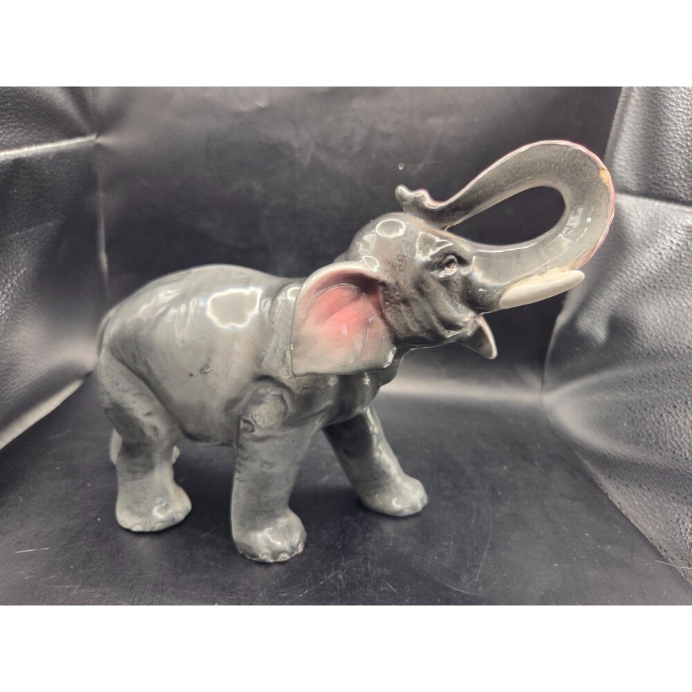 Vintage Norcrest China Japan Elephant Trunk Up Hand Painted Gray 7 inches Tall